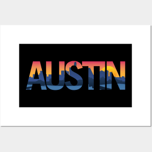 Austin Texas City Skyline Typography Overlay Posters and Art